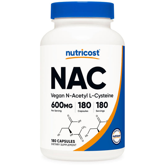 Nutricost N-Acetyl L-Cysteine (NAC) 600mg, 180 Capsules - Non-GMO, Gluten Free