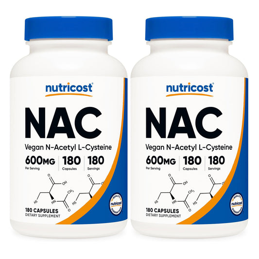 Nutricost N-Acetyl L-Cysteine (NAC) 600mg, 180 Capsules - Non-GMO, Gluten Free (Pack of 2)