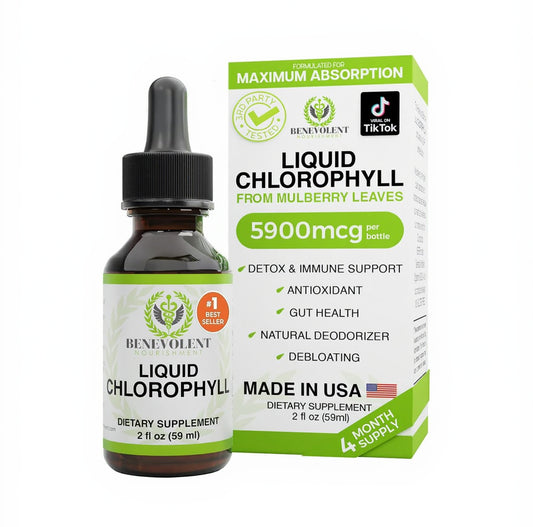 Benevolent Nourishment Chlorophyll Supplement, Detox & Immune Support, Internal Deodorizer - Liquid Drops, Natural Mint Flavor, 4 Month Supply, 59ml