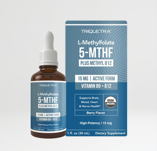 L Methyl Folate 15mg Plus Methyl B12 Cofactor – Organic Berry Flavor, High Potency Liquid Sublingual Active 5-MTHF Form - Supports Mood, Methylation, Cognition – Bioactive Forms Vitamin B9 & B12 (1oz)