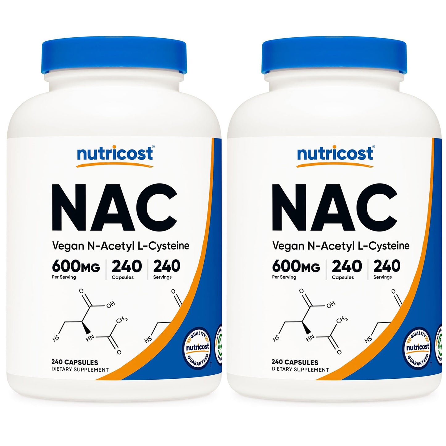 Nutricost N-Acetyl L-Cysteine (NAC) 600mg, 240 Vegetarian Capsules - Vegan, Non-GMO, Gluten Free (Pack of 2)