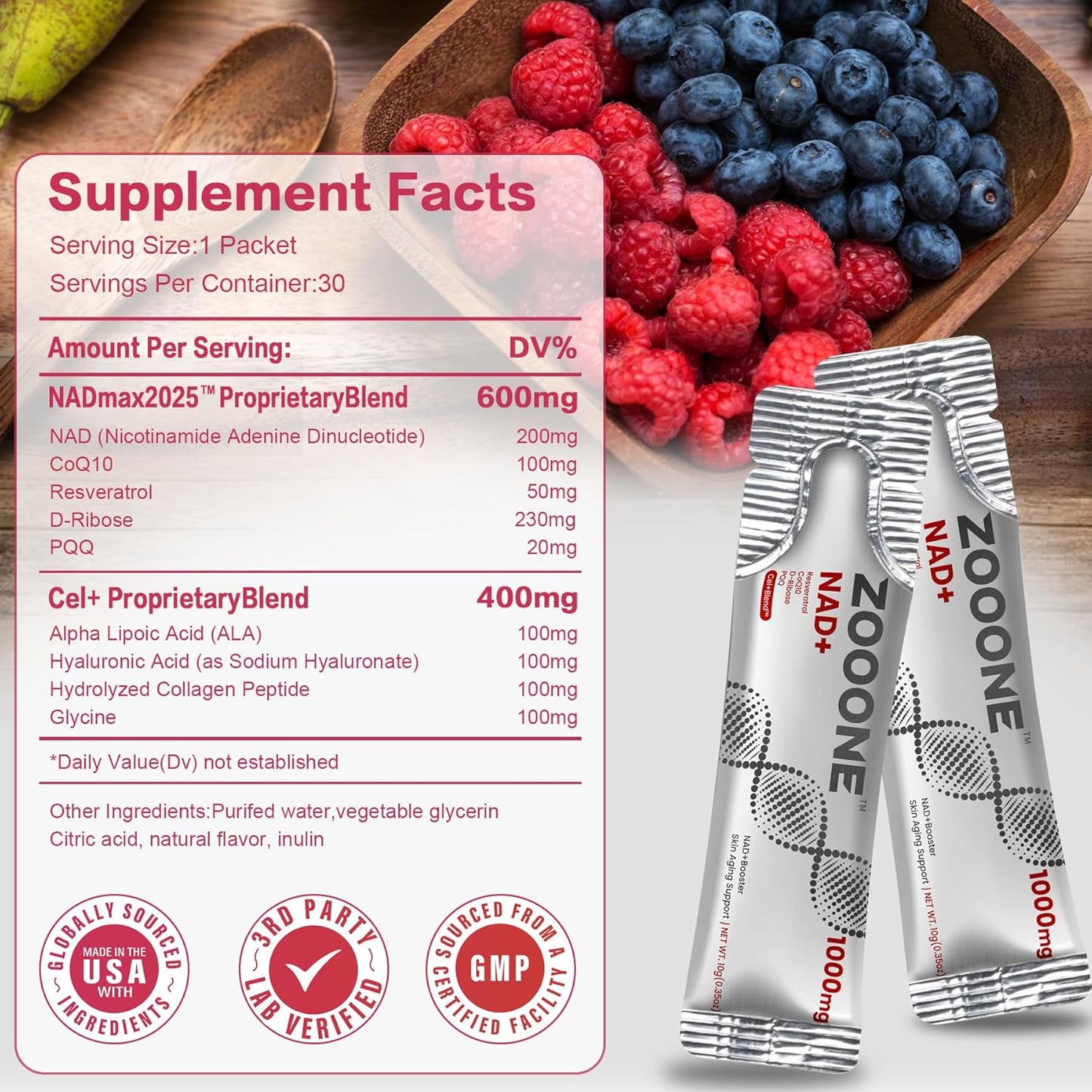 zooone- NAD+ Supplement 30pcs, Premium Nicotinamide Riboside & Resveratrol, DNA Repair & Healthy Aging， Advanced NAD Supplement for Men & Women, Boosts Cellular Energy