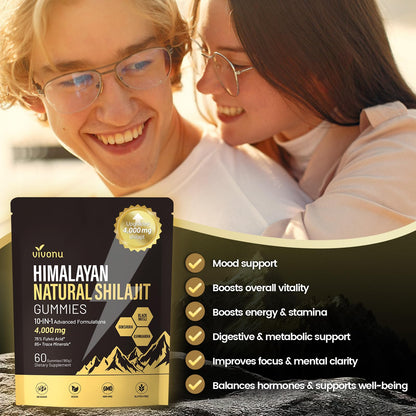 VivoNu Shilajit for Men & Women Gummies | 4000mg High Potency 10-in-1 Formula with Pure Himalayan Shilajit, Ashwagandha, and 75% Fulvic Acid | Sugar-Free Vegan, 85+ Trace Minerals