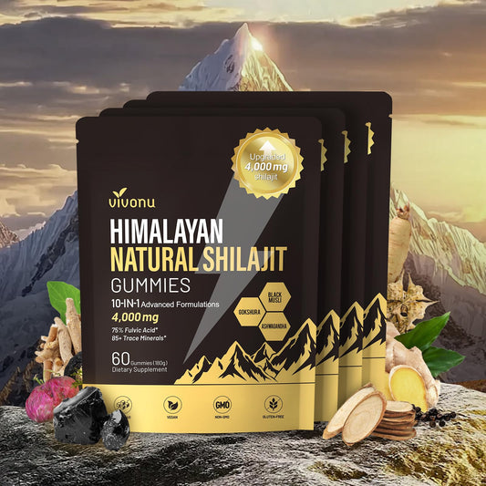 VivoNu Shilajit for Men & Women, Shilajit Gummies | 4000mg High Potency 10-in-1 Formula with Pure Himalayan Shilajit, Ashwagandha, and 75% Fulvic Acid | Sugar-Free Vegan, 85+ Trace Minerals