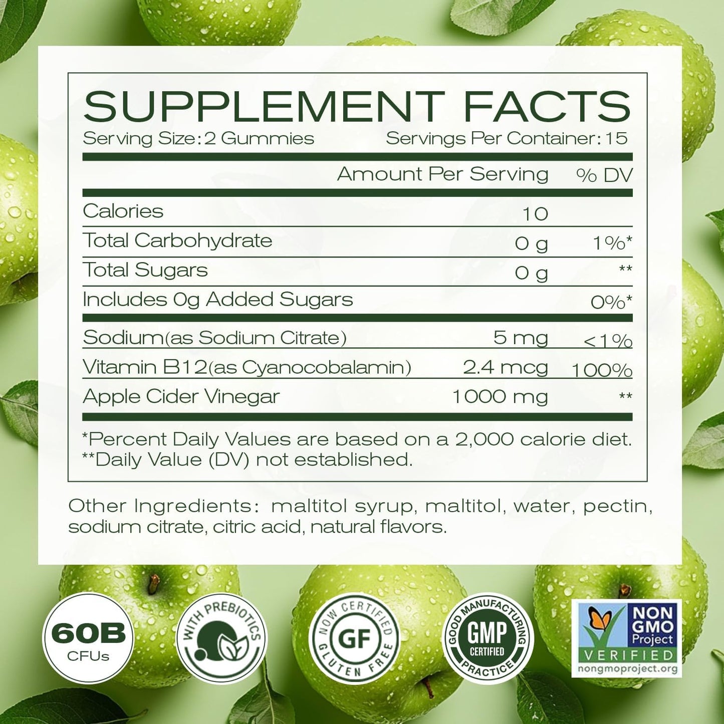 NEWELLME Sugar-Free Apple Cider Vinegar (ACV) Gummies with The Mother & B12, Vegan Organic Vitamin Gummies for Digestion, Energy & Metabolism,Gluten-Free, Multivitamin Support,120 Counts