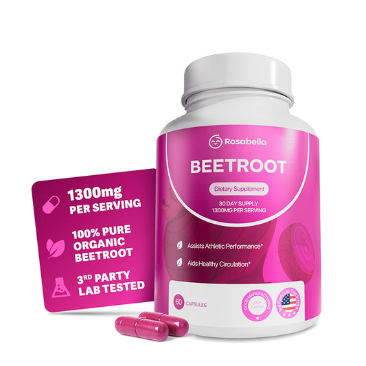 Rosabella Organic Beet Root Capsules - 1300mg Beet Root Powder Aids Healthy Circulation & Vitality, Non-GMO, Beet Root Supplement