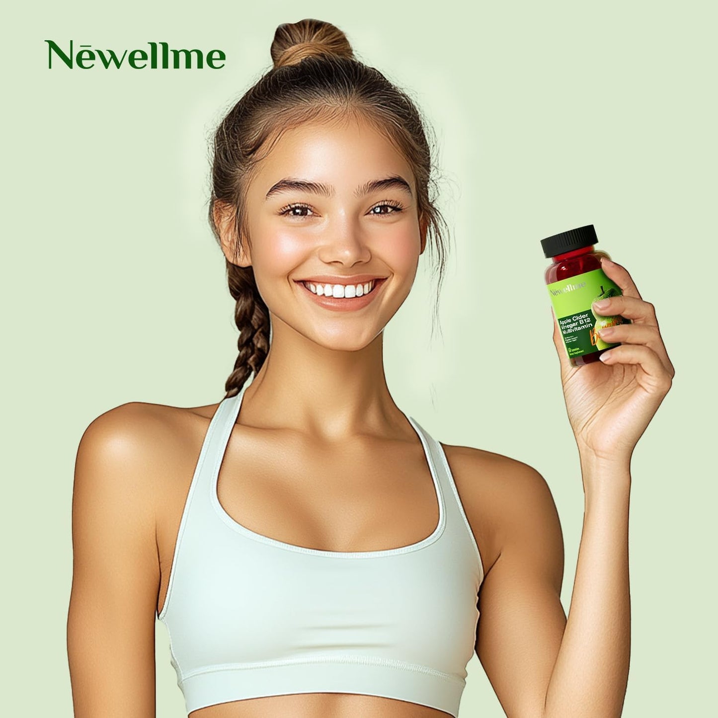 NEWELLME Sugar-Free Apple Cider Vinegar (ACV) Gummies with The Mother & B12, Vegan Organic Vitamin Gummies for Digestion, Energy & Metabolism,Gluten-Free, Multivitamin Support,120 Counts