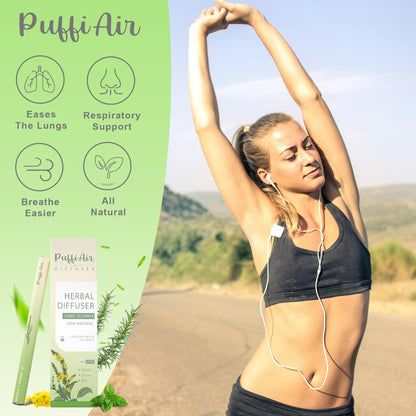 PUFFIAIR Herbal Diffuser Duo with Mullein, Guarana & More Day Vitality Duo for Fresh Breath & Energy Boost Support - 600 Uses Per Stick
