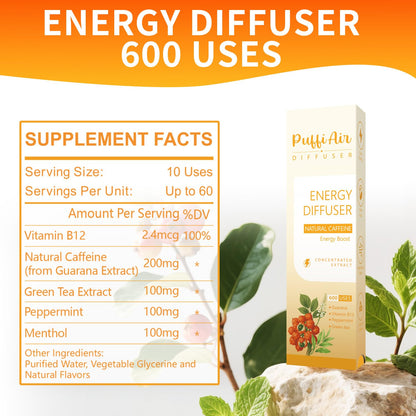 PUFFIAIR Herbal Diffuser Duo with Mullein, Guarana & More Day Vitality Duo for Fresh Breath & Energy Boost Support - 600 Uses Per Stick