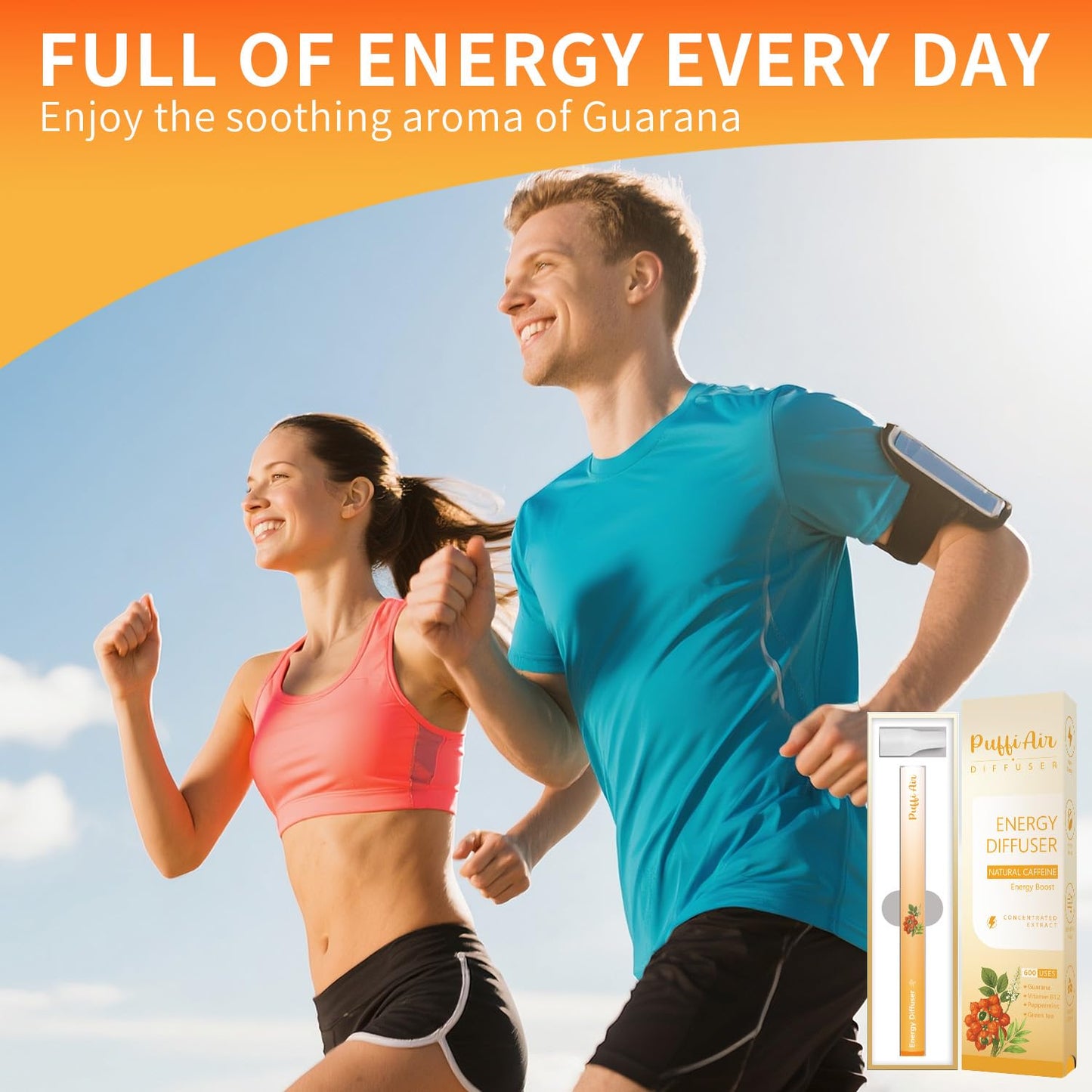 PUFFIAIR Herbal Diffuser Duo with Mullein, Guarana & More Day Vitality Duo for Fresh Breath & Energy Boost Support - 600 Uses Per Stick