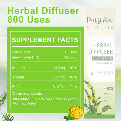 PUFFIAIR Herbal Diffuser Duo with Mullein, Guarana & More Day Vitality Duo for Fresh Breath & Energy Boost Support - 600 Uses Per Stick