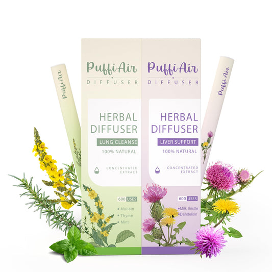PUFFIAIR Herbal Diffuser Duo with Mullein, Milk Thistle & More丨Inner Balance Duo for Fresh Breath & Liver Detox Support - 600 Uses Per Stick